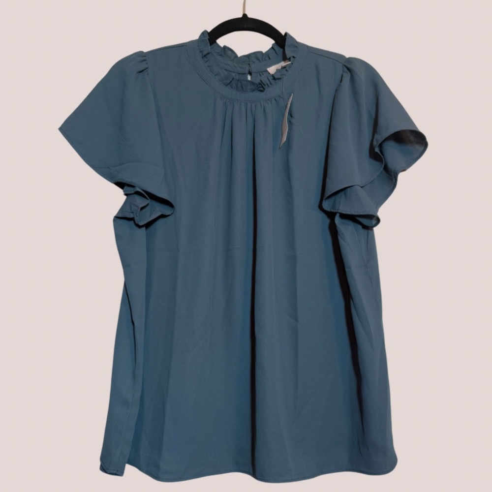 Loft • New With Tags NWT• Green High Neck Work Blouse Eyelet Back • Sz Large